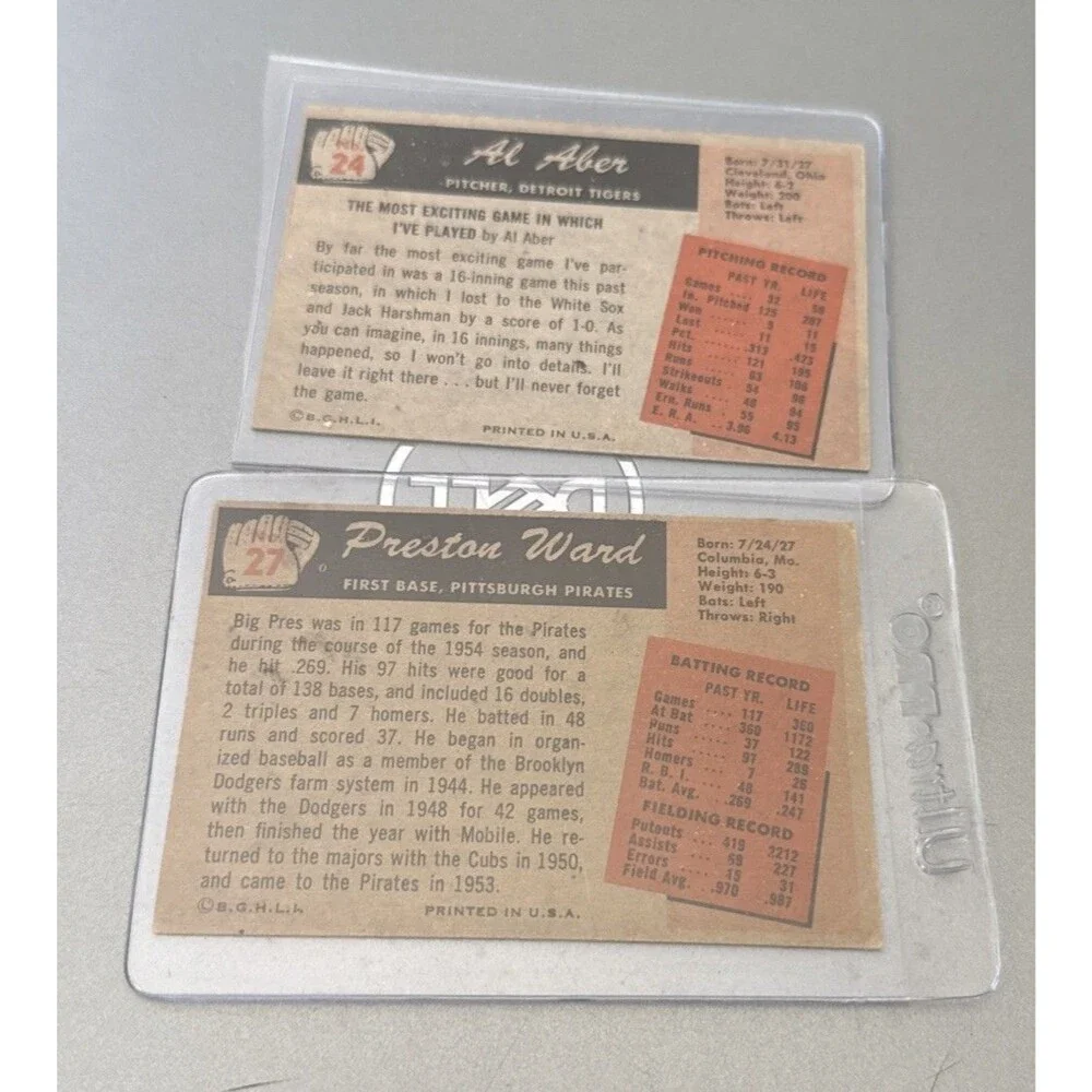 1955 Bowman Baseball Lot of 2 Al Aber #24 Preston Ward #27 TV Woodgrain Vintage